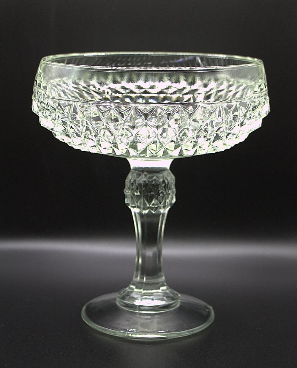 Indiana Glass Diamond Point Clear Pedestal Compote Vntg Pressed Glass Candy Dish